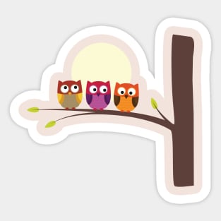 Three Owls in the Moonlight Sticker